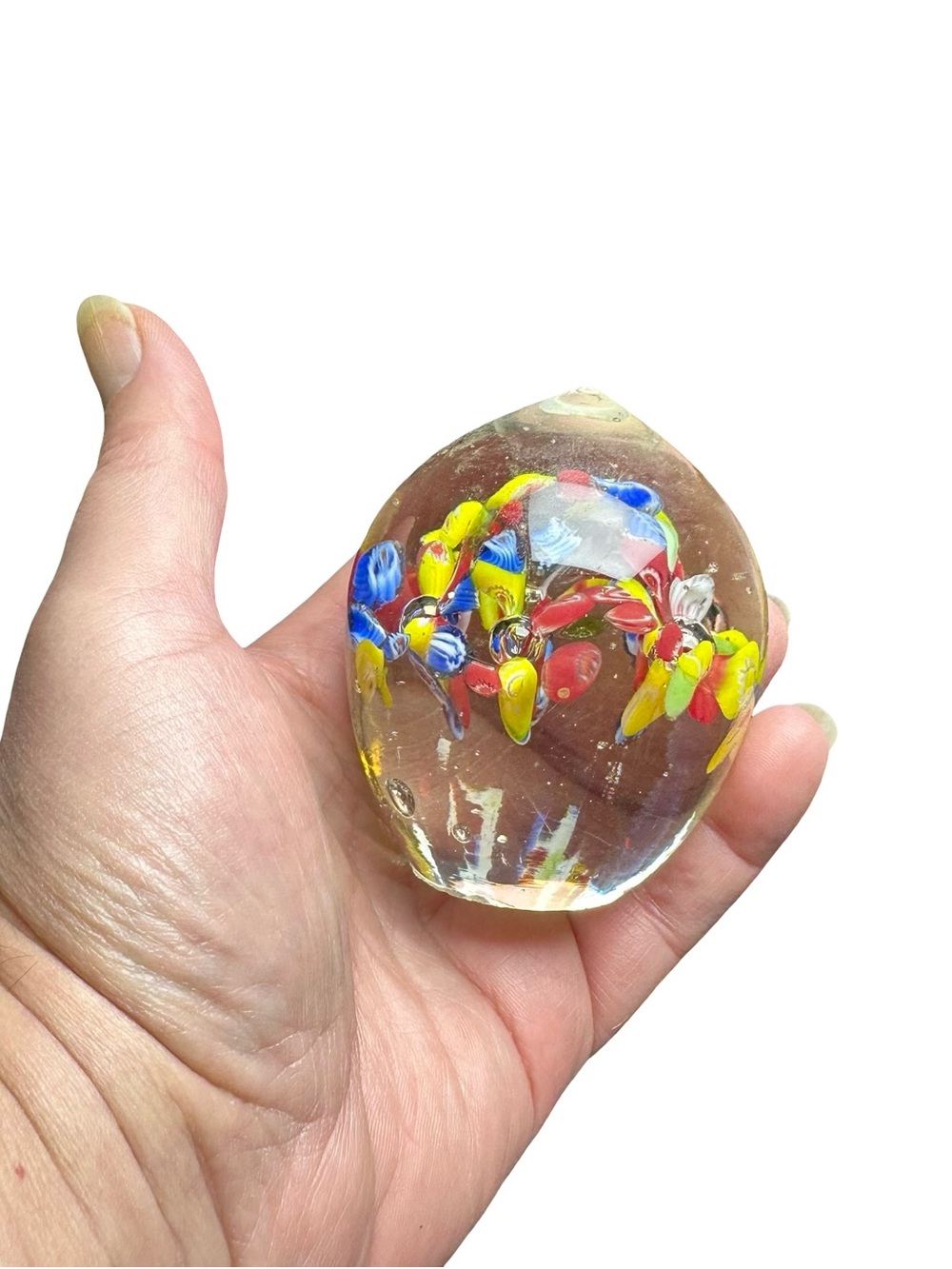 Vtg Millefiori Glass Paperweight Controlled Bubbles Multicolor Canes 2.5” Orb